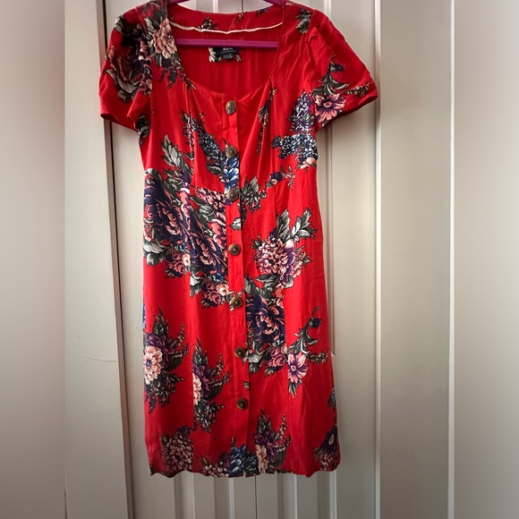 Maeve Anthropologie Button Down Red Floral Dress - Picture 2 of 7